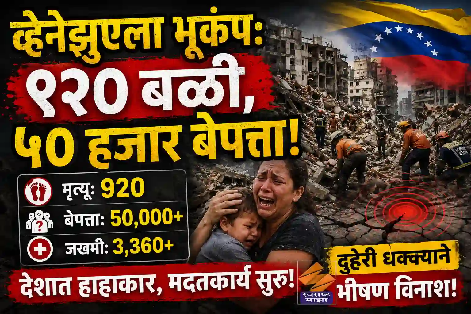 व्हेनेझुएला भूकंप: ९२० बळी, ५० हजार बेपत्ता!