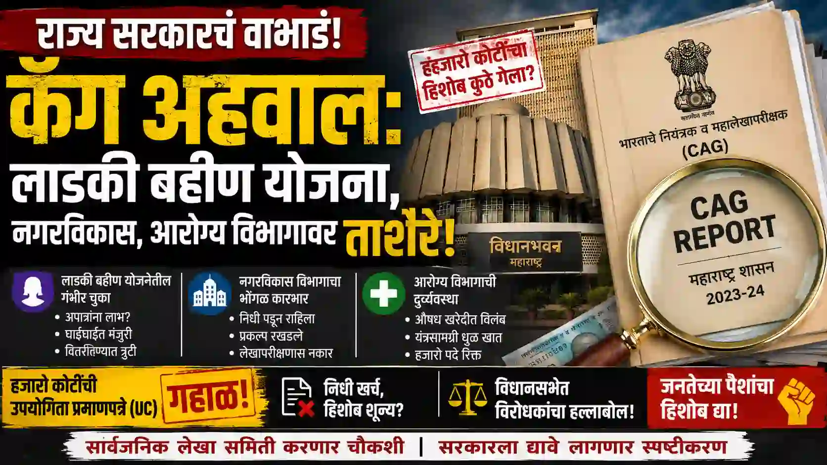 कॅग अहवाल: लाडकी बहीण योजना, नगरविकास विभागावर ताशेरे